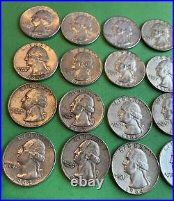 Roll 1957-1964 P & D Washington Quarters 40 coin roll circ 90% Silver