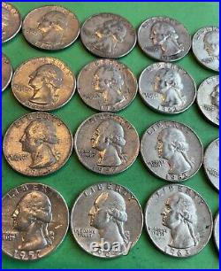 Roll 1957-1964 P & D Washington Quarters 40 coin roll circ 90% Silver