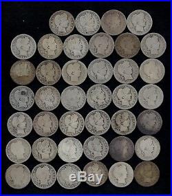 Roll (40) Barber Quarters 90% Silver (1892-1916) Lot E6