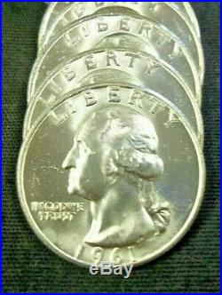 Roll (40) Bu 1961-d (10) & 1963-d (30) Washington Silver Quarters (3548nam)