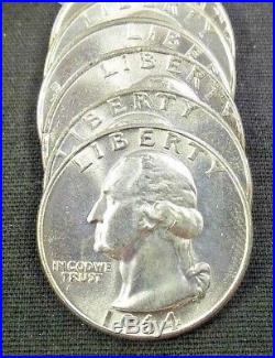 Roll (40) Bu 1964 Washington Silver Quarters (6163)