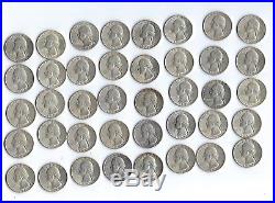 Roll 40 Circulated Washington Quarter 60s Mint Luster 90% Silver US Coins FV $10