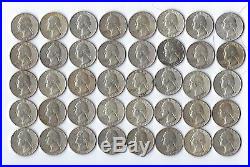 Roll 40 Circulated Washington Quarters 1960 1964 90% Silver US Coins FV $10