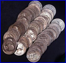 Roll 40 Coins Washington Silver Quarters Most 40s Before Avg Circ $10 Face Coins