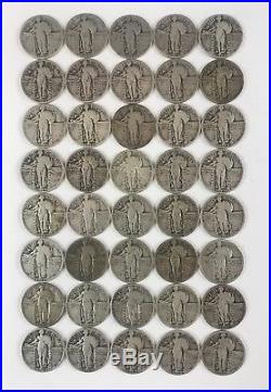 Roll 40 Full Date Standing Liberty Quarters G-F Condition Silver 25 C US Silver