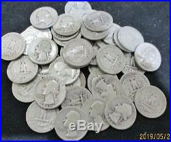 Roll 40 Silver Washington Quarters $10 Face Value 90% Silver Coins 1930's 1940's