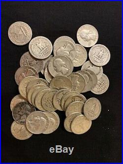 Roll (40) Washington Quarters $10 Face Value 90% Silver Circulated Mixed Dates