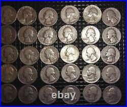 Roll/40 circulated 90% silver Washington Quarters various dates $10 face value