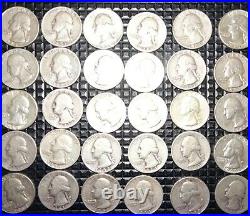 Roll/40 circulated 90% silver Washington Quarters various dates $10 face value