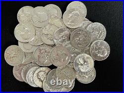 Roll Of 40 $10 Face Value 90% Silver Washington Quarters Cleaned/Polished