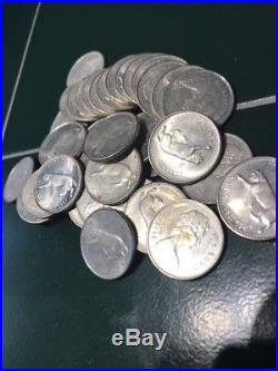 Roll Of 40 Canadian Silver Bobcat Quarters 1967 Circulated Condition
