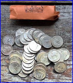 Roll Of 40 Silver Washington Quarters 90% Silver $10 Face Value Pre 1965