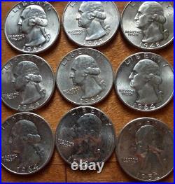 Roll Of 40 Silver Washington Quarters Circulated And Uncirculated