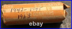 Roll Of 40 Washington Quarters 90% Silver 1942-1945 & 1963 Circulated
