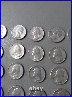 Roll Of 40 Washington Silver Quarters Mixed Dates From 1954-1964 Average Cond