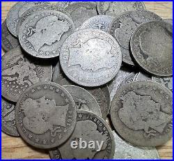 Roll Of 40 Well Mixed Average Ag Silver Barber Quarters With Readable Dates