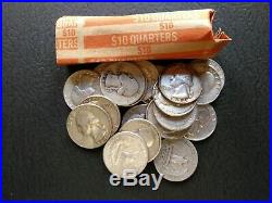 Roll Of 90% Silver washington quarters unsearched dates 40 coins