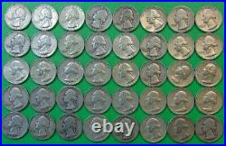 Roll Of Forty (40) Silver Washington Quarters Mixed Dates 1964 And Older