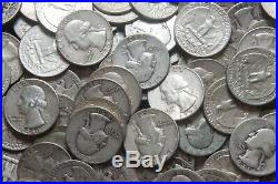 Roll Of Washington Quarters (40) 90% Silver (1932-64) Lot C91