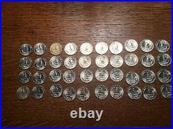 Roll of 1964D Washington 90% Silver Quarters 40 Coins Brilliant Uncirculated BU