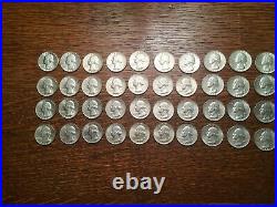 Roll of 1964 P Washington 90% Silver Quarters Bright Brilliant AU plus condition
