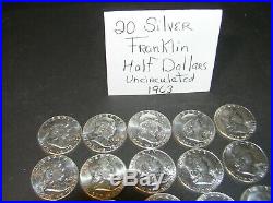 Roll of 20 Silver Franklin Half Dollars Uncirculated 1963 BU (C)
