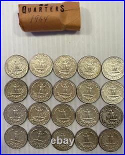 Roll of 20 silver quarters years 1964 AS