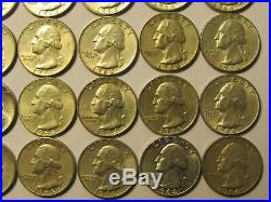 Roll of 40, $10 FV, 90% Silver 1964 Washington Quarters, Average Circulated
