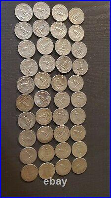 Roll of 40 $10 Face 90% Silver Washington Quarters 1964 N/R