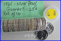 Roll of 40 1961 Silver Proof Washington Quarters United States 25 Cent Coins K