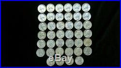Roll of 40 1964 Washington Quarters, 90% Silver, Nice Coins