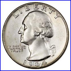 Roll of 40 90% Silver 1964 Washington Quarter BU 25C Coins SKU49955