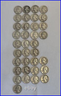 Roll of 40 90% Silver Washington Quarters 1935-1939 dates / S D P Mint