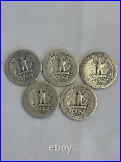 Roll of 40 90% Silver Washington Quarters 1935-1939 dates / S D P Mint