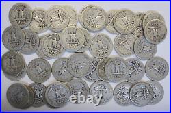 (Roll of 40) All 1930's Washington Silver Quarters Average Circulated +/