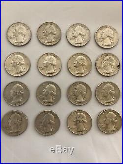 Roll of 40 Assorted, Circulated 90% Silver Washington Quarters