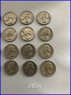 Roll of 40 Assorted, Circulated 90% Silver Washington Quarters
