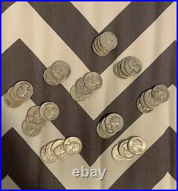 Roll of 40 Assorted Circulated 90% Silver Washington Quarters 1932-1964