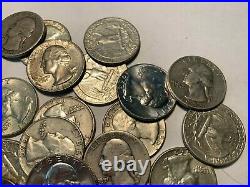 Roll of 40 Assorted, Circulated 90% Silver Washington Quarters. 1940's to 1960's