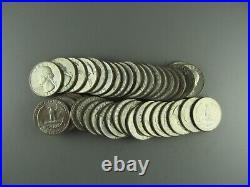 Roll of 40 BU 1964-D Washington Silver Quarters -LUSTROUS UNC. COINS