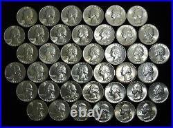 Roll of 40 BU Mixed 1959 1964 Washington 90% Silver Quarters from US Mint Sets