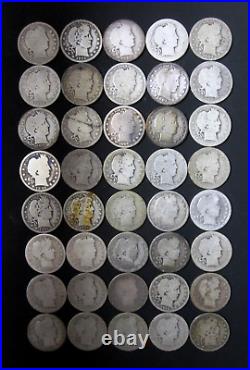 (Roll of 40) Barber 90% Silver Quarters Average Circulated/Culls