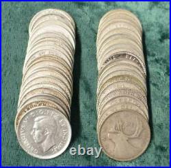 Roll of 40 Canada 80% Silver Quarters, 40 Mixed Date 25-Cent Coins, 6 oz ASW 23