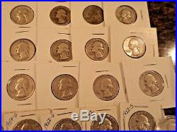 Roll of 40 Mixed Date/Mint Washington 90% Silver Quarters In Holders 1930's-60's