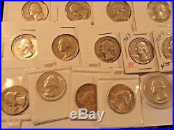Roll of 40 Mixed Date/Mint Washington 90% Silver Quarters In Holders 1930's-60's