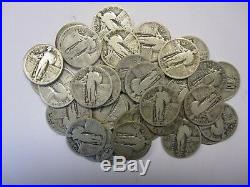 (Roll of 40) Silver Standing Liberty Quarters, Average Circulated, Free S/H