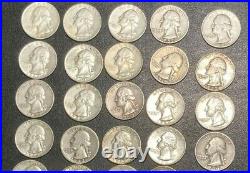 Roll of 40 Silver Washington Quarters Mixed dates and Mint Marks $10 Face
