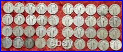 Roll of 40 Standing Liberty 90% Silver Quarters, 40 Coins, $10 Face, With Dates