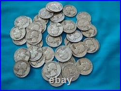 Roll of 40 Washington 1957 P&D 90% Silver Quarters 25 Cent Round Coins A25-00