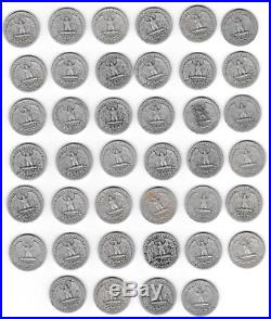 Roll of 40 Washington 90% Silver Quarter Coins, 1930s 1940s 1950s, $10 face, 25C